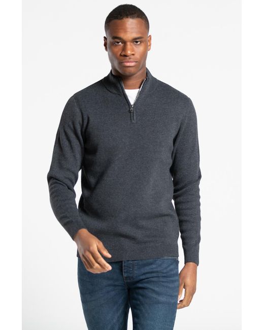 Kensington Eastside Gray Recycled Cotton Blend 1/4 Zip Funnel Neck Jumper for men