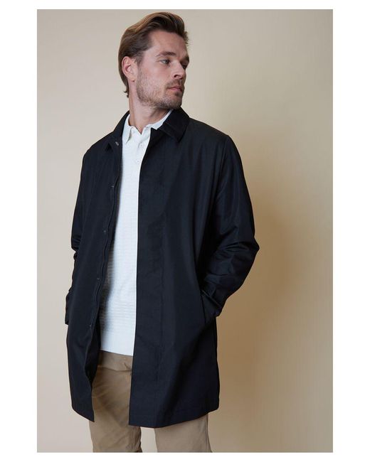 Threadbare Blue Black Showerproof Collared Snap Fastening Mac Jacket for men