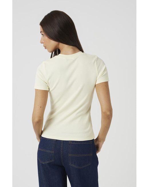 Brave Soul White Lemon Cotton Rich Short Sleeve Button Down Top