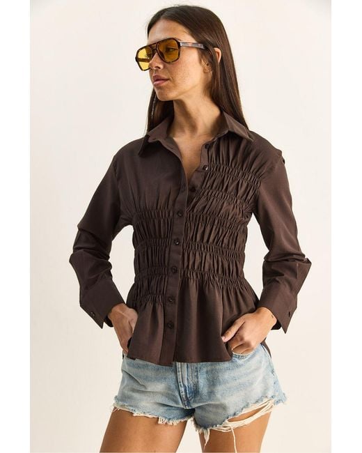 Bianco Lucci Brown Regular-Fit Cotton-Blend Poplin Shirt