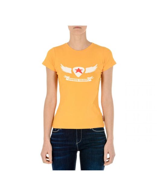 Andrew Charles by Andy Hilfiger Orange T-Shirt Short Sleeves Round Neck Tarana