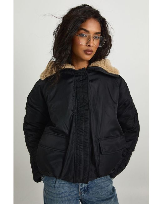 Boohoo Black Borg Lined Bomber