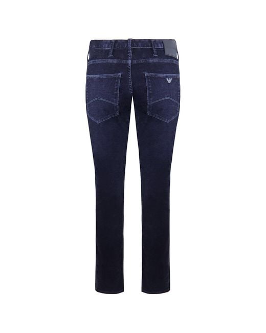 Emporio Armani Blue J06 Slim Fit Velvet Trousers for men