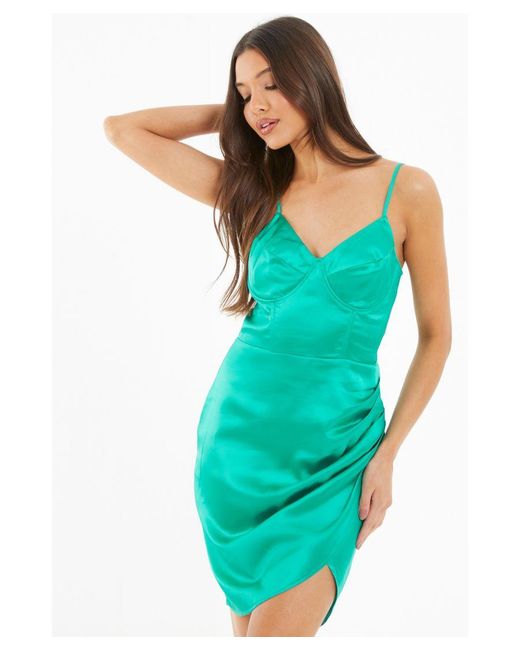 Quiz Green Jade Satin Wrap Mini Dress