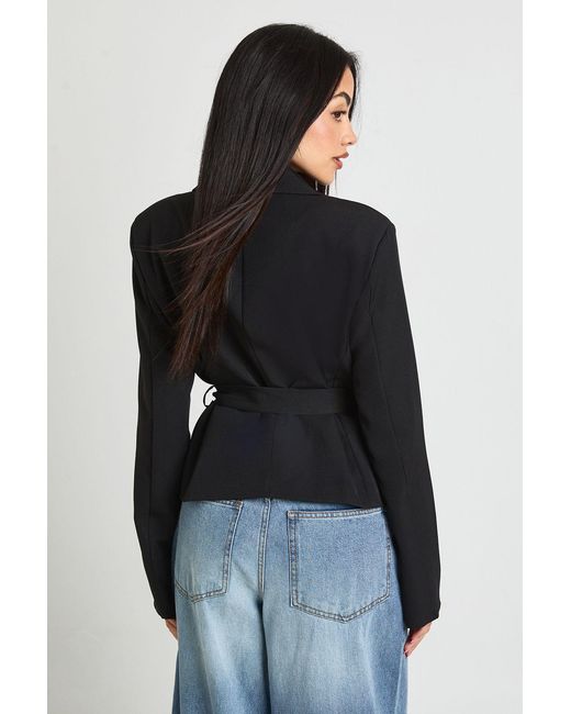 Boohoo Black Tie Waist Boxy Blazer