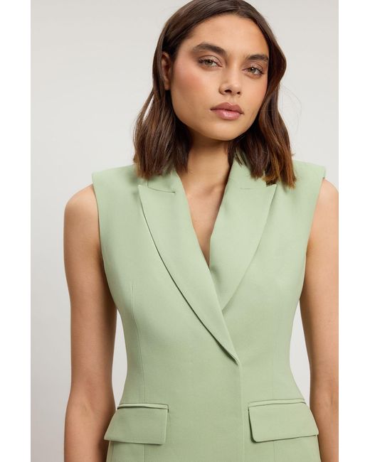 Karen Millen Green Petite Tailored Crepe Asymmetric Pleat Wide Leg Jumpsuit