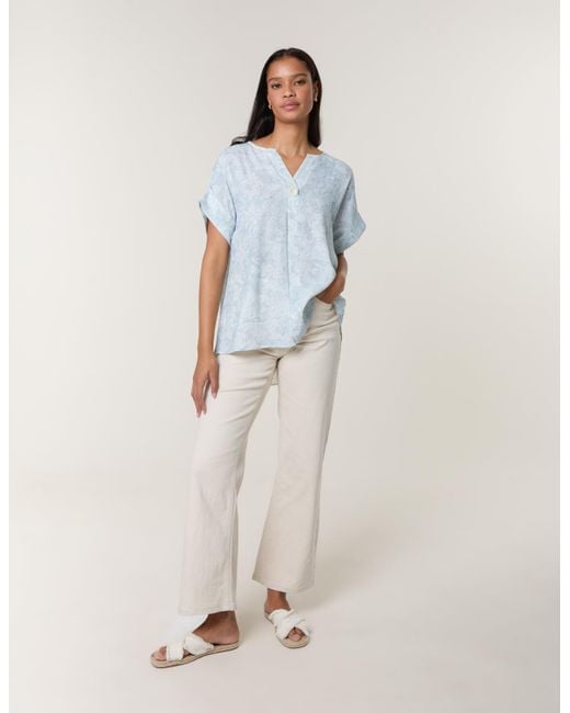 Blue Vanilla Blue Printed V Neck Button Top