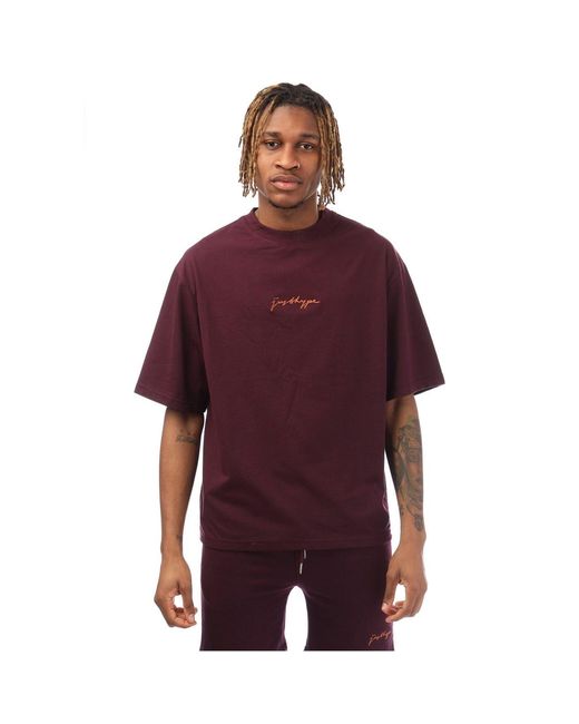 Hype Purple Oversize Fit Signature Print T-Shirt for men