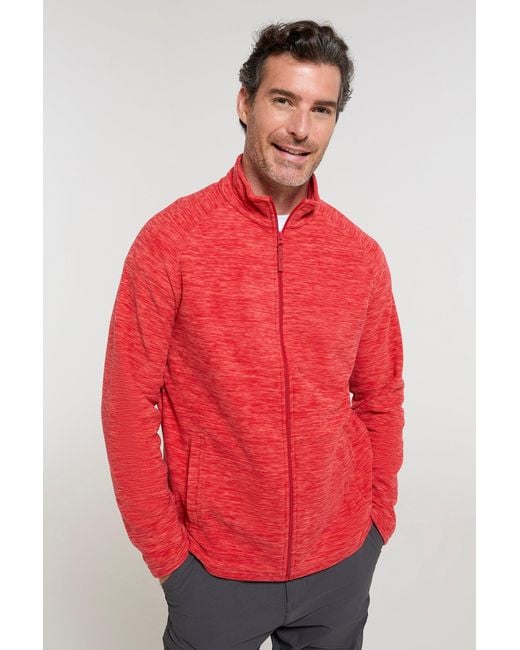 Mountain Warehouse Red 'Snowdon' Fleece Sweater Full Zip Quick Dry Antipill Fabric Mid Layer for men