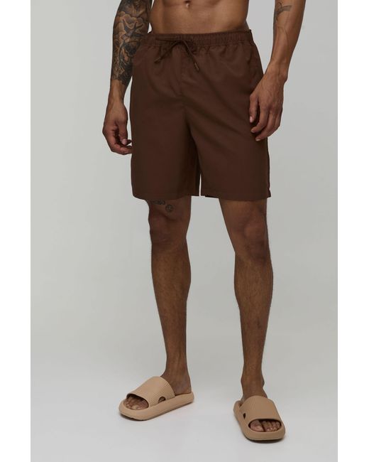BoohooMAN Brown Long Length Swim Short for men