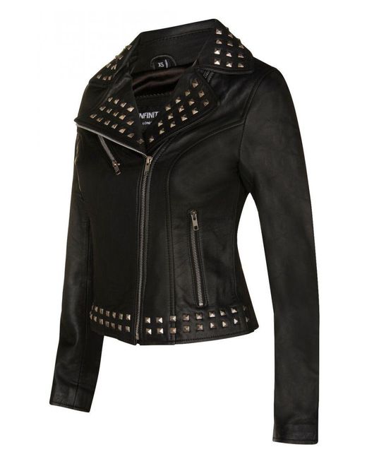 Infinity Leather Black Gothic Biker Jacket With Studs-Bilbao