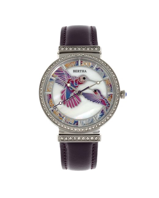 Bertha Metallic Emily Mother-Of-Pearl Leather-Band Watch
