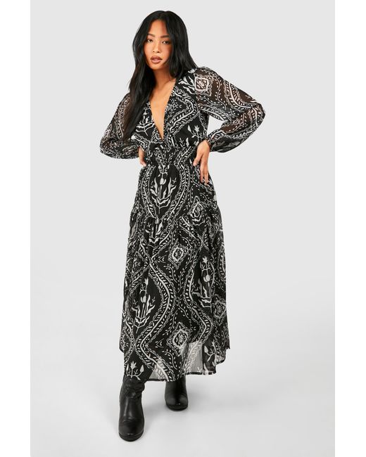 Boohoo Multicolor Petite Mono Paisley Midaxi Dress