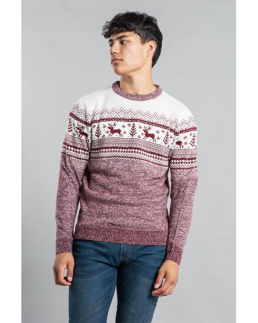 Tokyo Laundry Red Festive Colour Block Jacquard Knit Jumper for men