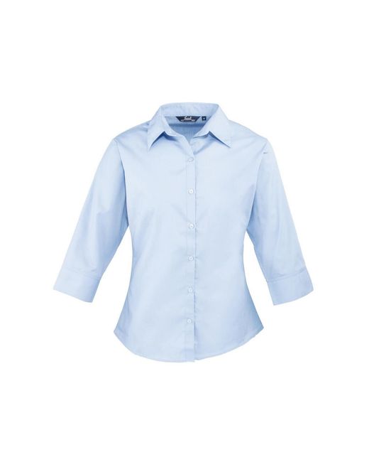 PREMIER Blue Ladies Poplin 3/4 Sleeve Shirt (Light)