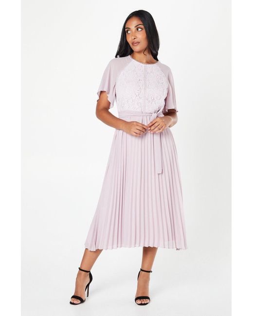 Wallis Pink Petite Lace Angel Sleeve Midi Dress