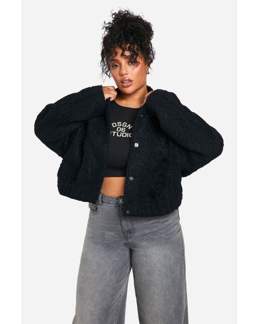 Boohoo Black Plus Boucle Bomber Jacket