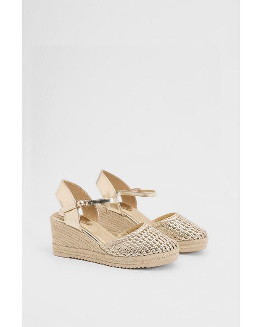 Good for the Sole Natural Keira Faux Leather Woven Comfort Closed Toe Espadrille Wedge Sandals