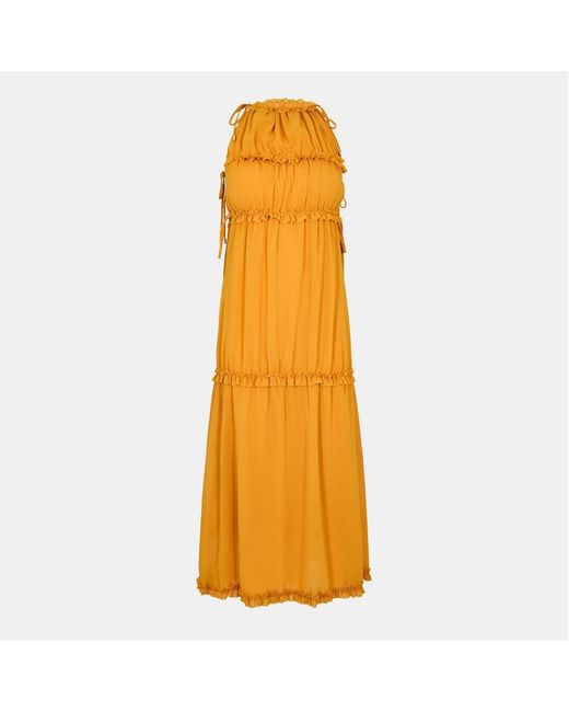 Amy Lynn Yellow Amylynn Ruffle Halter Neck Maxi Tiered Dress