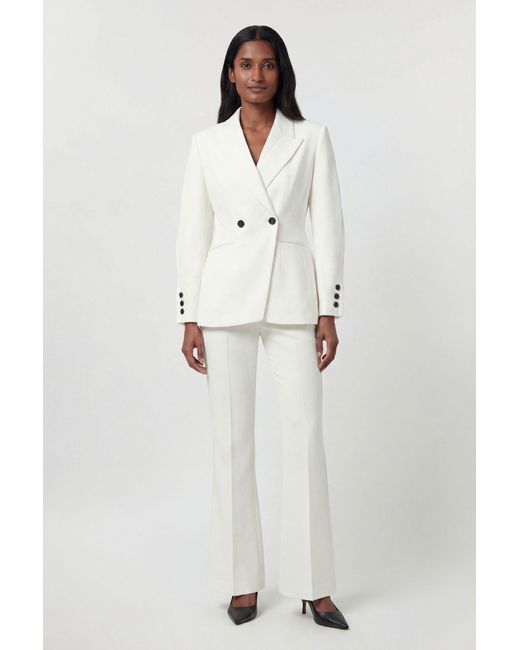 Karen Millen White Petite Compact Stretch Sculpted Waist Tailored Blazer