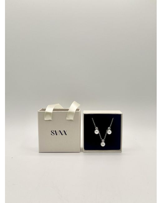 SVNX Metallic Large Pearl Diamante Earrings & Necklace Set