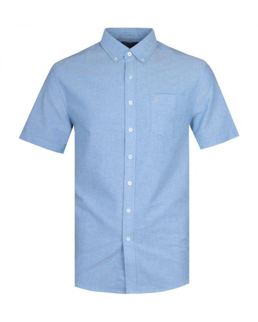 Farah Blue Drayton Modern Fit Short Sleeve Oxford Shirt for men