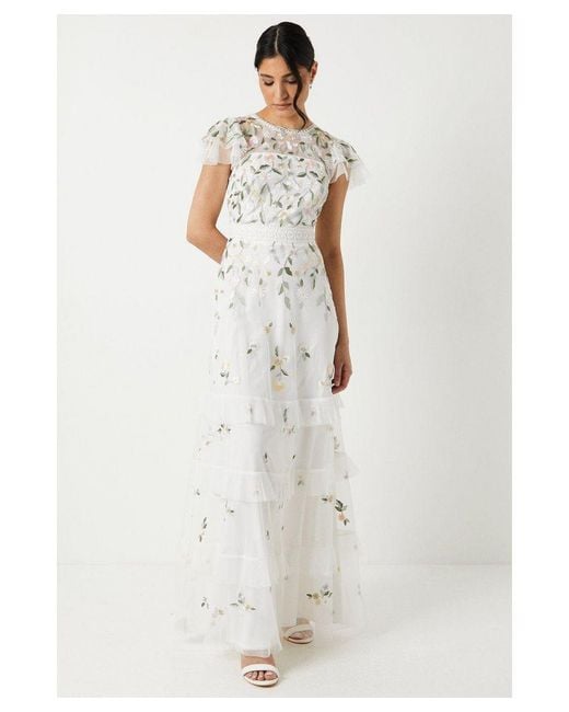 Coast White Wildflower Embroidered Tiered Wedding Dress