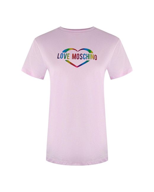 Moschino Pink Love Multi Colour Heart Logo T-Shirt Cotton