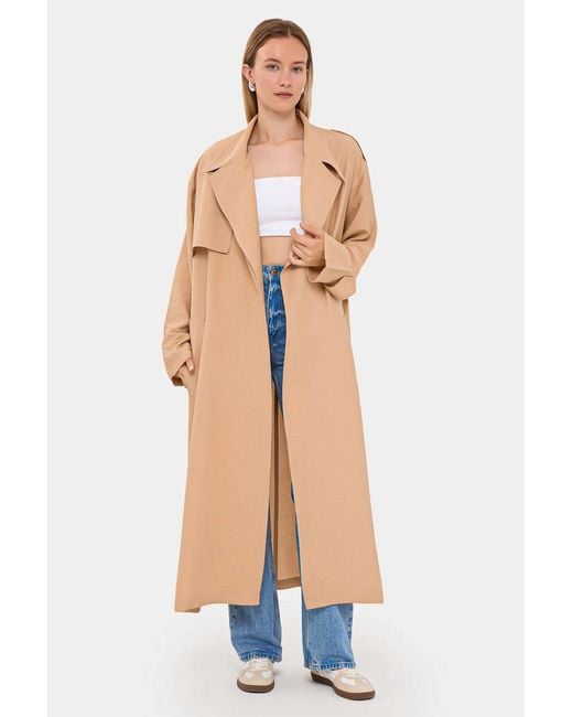 Hiccup Natural Long Sleeve Paperbag Coat Jacket With Belt Detail