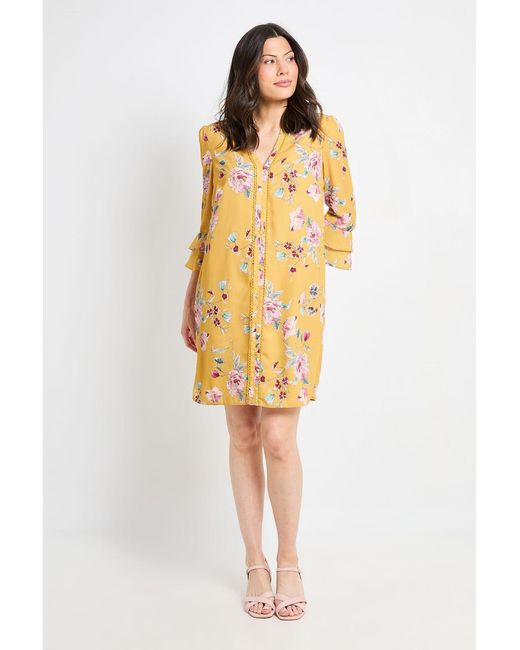 Wallis Yellow Floral Ruffle Shift Dress