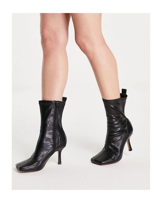 ASOS Black Wide Fit Roma Square Toe Heeled Sock Boots