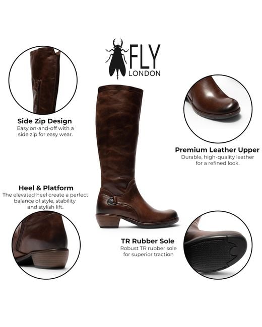 Fly London Brown Leather High Heeled Riding Long Boots
