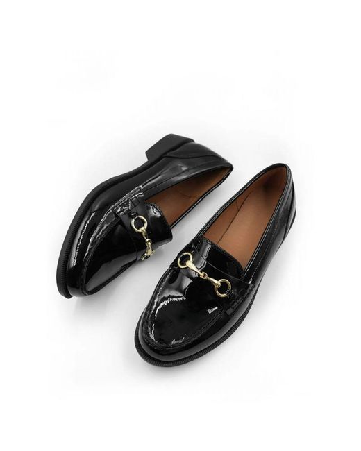 Where's That From Black 'Guelder' Extra Wide Fit Round Toe Single Metal Bar Loafers