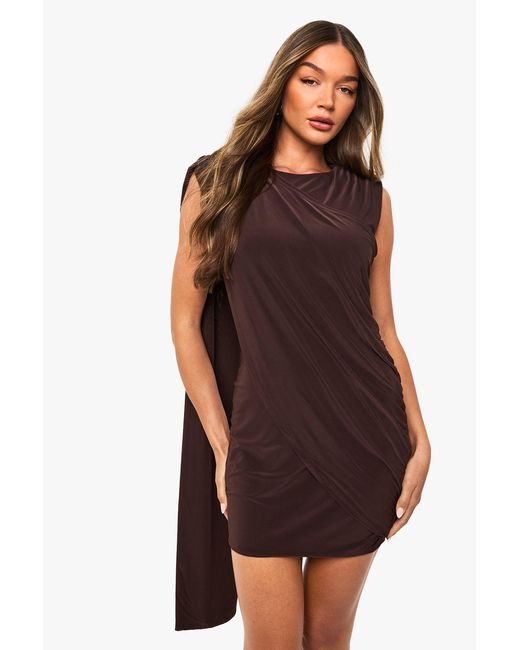 Boohoo Brown Drape Open Back Mini Dress