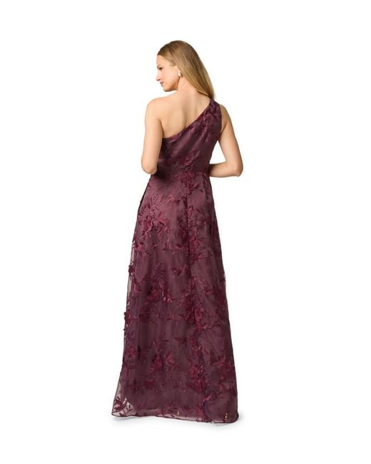 Adrianna Papell Purple Embroidered Ruffle Gown