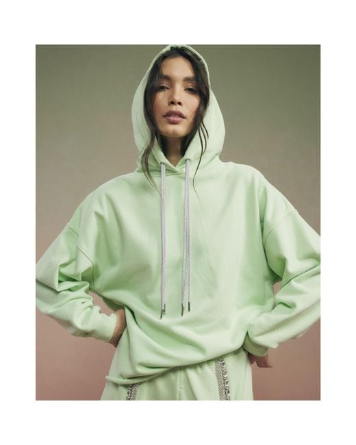 River Island Green Hoodie Year Zero Embellished Cord