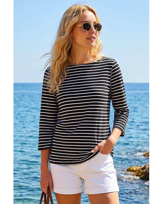 Roman Gray Stripe Print Boat Neck Top