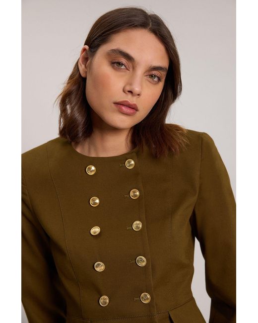 Karen Millen Brown Cotton Tailored Button Detail Peplum Blazer