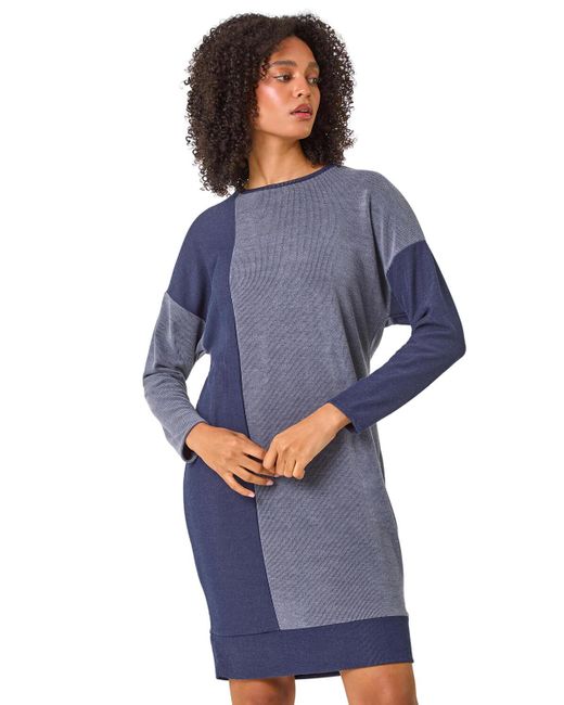 Roman Blue Colour Block Stretch Jumper Dress