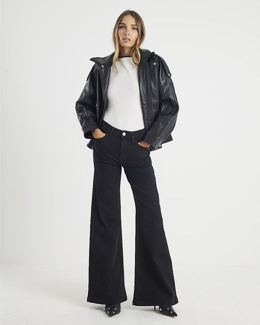 River Island Blue Wide Leg Jeans High Rise Palazzo Cotton