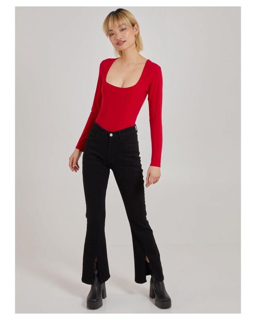 Pink Vanilla Red Square Neck Slink Bodysuit