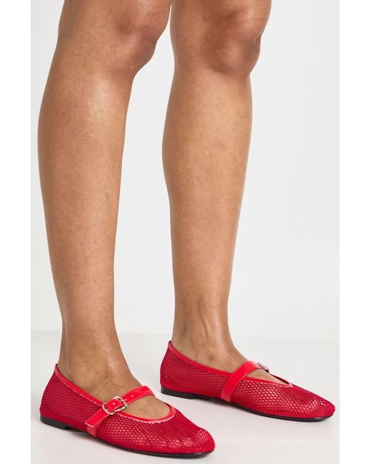 Boohoo Pink Mesh Mary Jane Ballet Flats