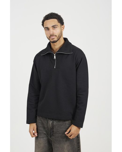 Brave Soul Blue High Funnel Neck 1/4 Zip Sweatshirt for men