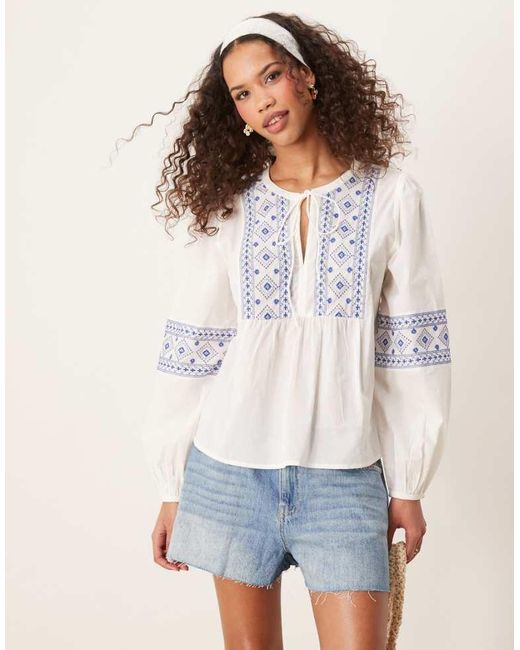Jdy White Tie Front Embroidery Details Top