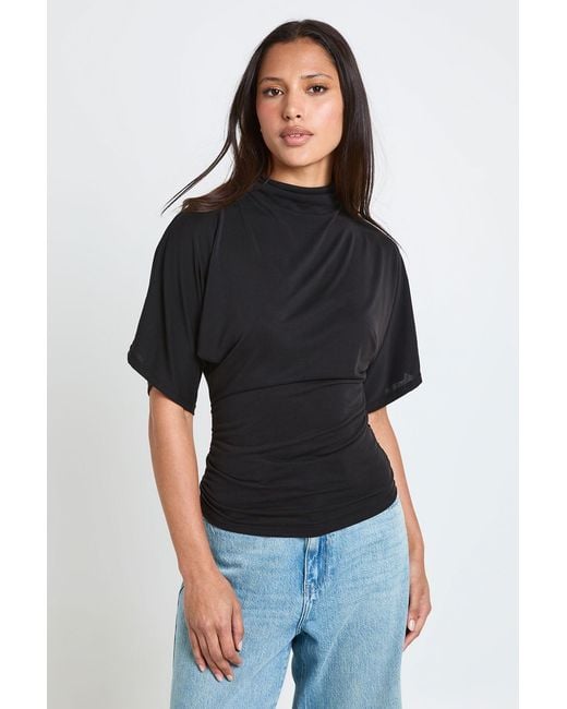 Boohoo Black Modal Bat Wing High Neck Top