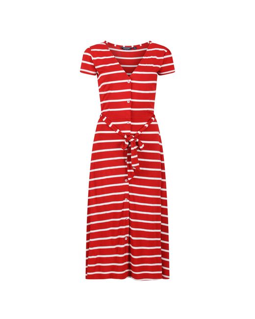 Regatta Maisyn Gestreepte Overhemdjurk (echt Rood/wit) in het Red