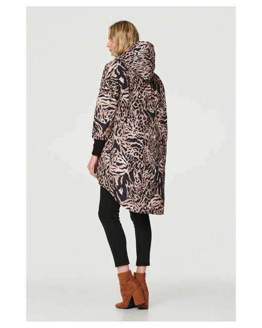Izabel London Natural Printed Zip Front High Low Coat