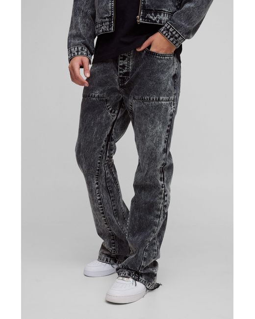 BoohooMAN Black Relaxed Flared Carpenter Gusset Jeans for men