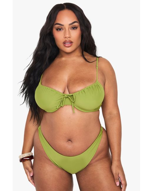 Boohoo Green Plus Ruched Underwire Bikini Top