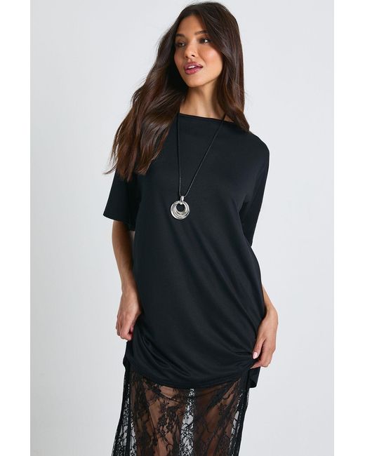 Boohoo Black Lace Detail Midaxi T-Shirt Dress